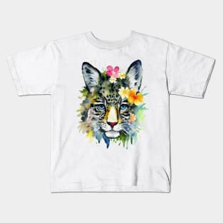 Leopard face with flowers watercolor design Kids T-Shirt